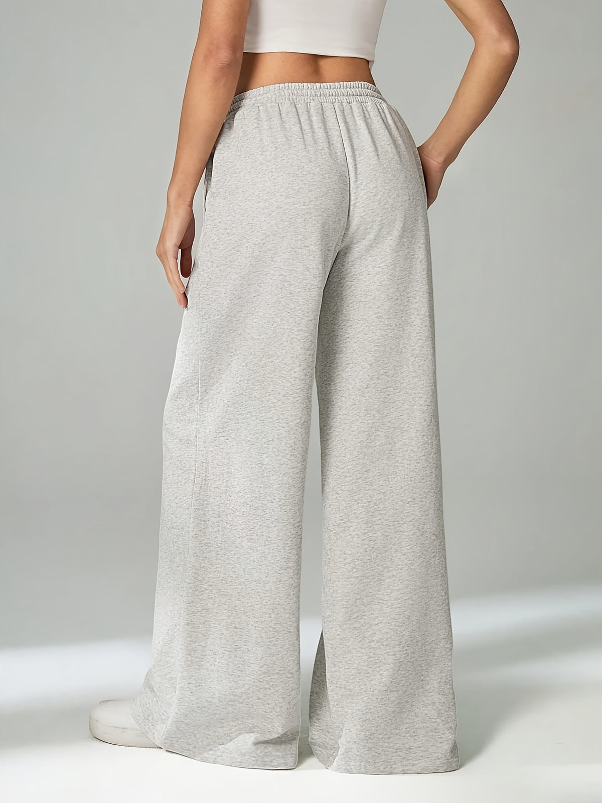 Women'S Autumn Winter High Waist Elastic Waist Loose Wide Leg Pants - Granny Gray