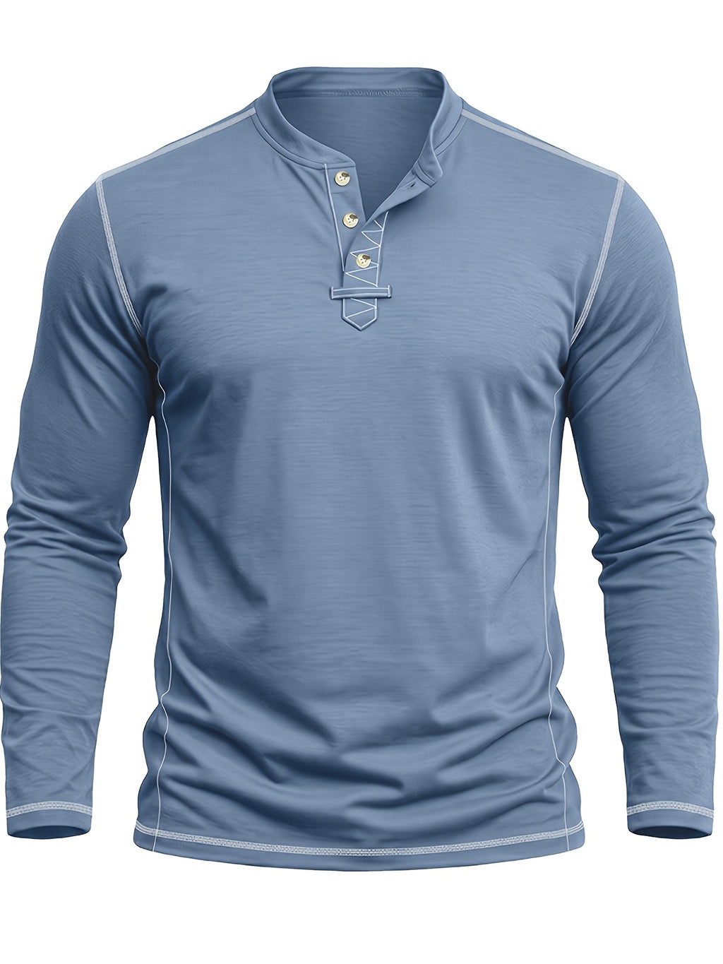 Autumn Winter Men'S Long Sleeve Henley Shirt, Cross-Border New Color-Block Fashion Casual Base Layer Round Neck T-Shirt - Dark Blue 1