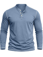 Autumn Winter Men'S Long Sleeve Henley Shirt, Cross-Border New Color-Block Fashion Casual Base Layer Round Neck T-Shirt - Dark Blue 1