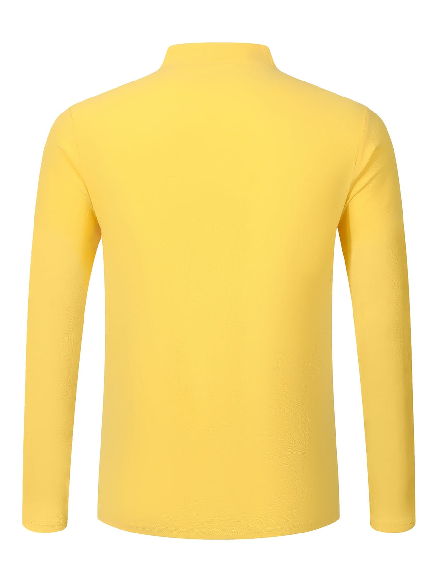 2pcs Men's Solid Color Pullover Henley Shirt, Long Sleeve, Regular Fit for Spring/Autumn, Casual Outings and Parties - Yellow+black