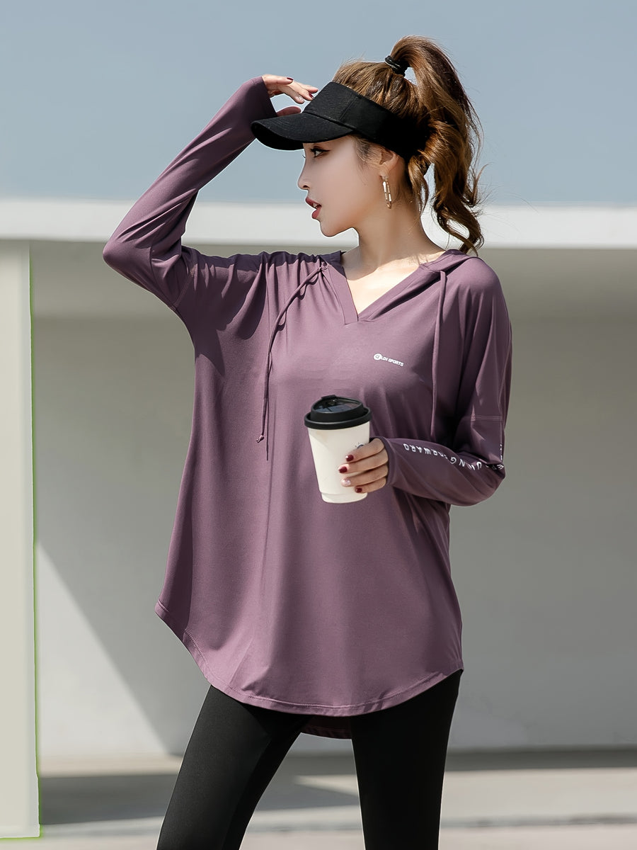Plus Size, 1pc Women's Fashion Pullover Hoodie, Casual Plus-Size T-Shirt, Swear, Loose Cover-Up Shirt for, Long Sleeve, Conceals Figure - Purple