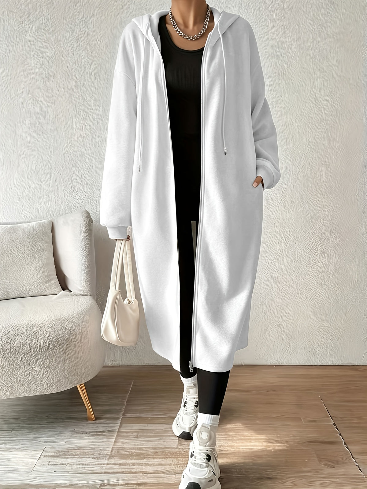 Women's Fashion Color-Block Zip-Up Jacket with Various Butterfly Pattern Prints - White