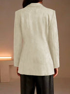 Autumn/Winter Women's Casual Fashionable and Elegant Solid Color Blazer with Lapel, Long Sleeves, Regular Fit, Open Front, Suitable for Daily Casual, Office Commuting, and Important Occasions, Lightweight and Versatile - White