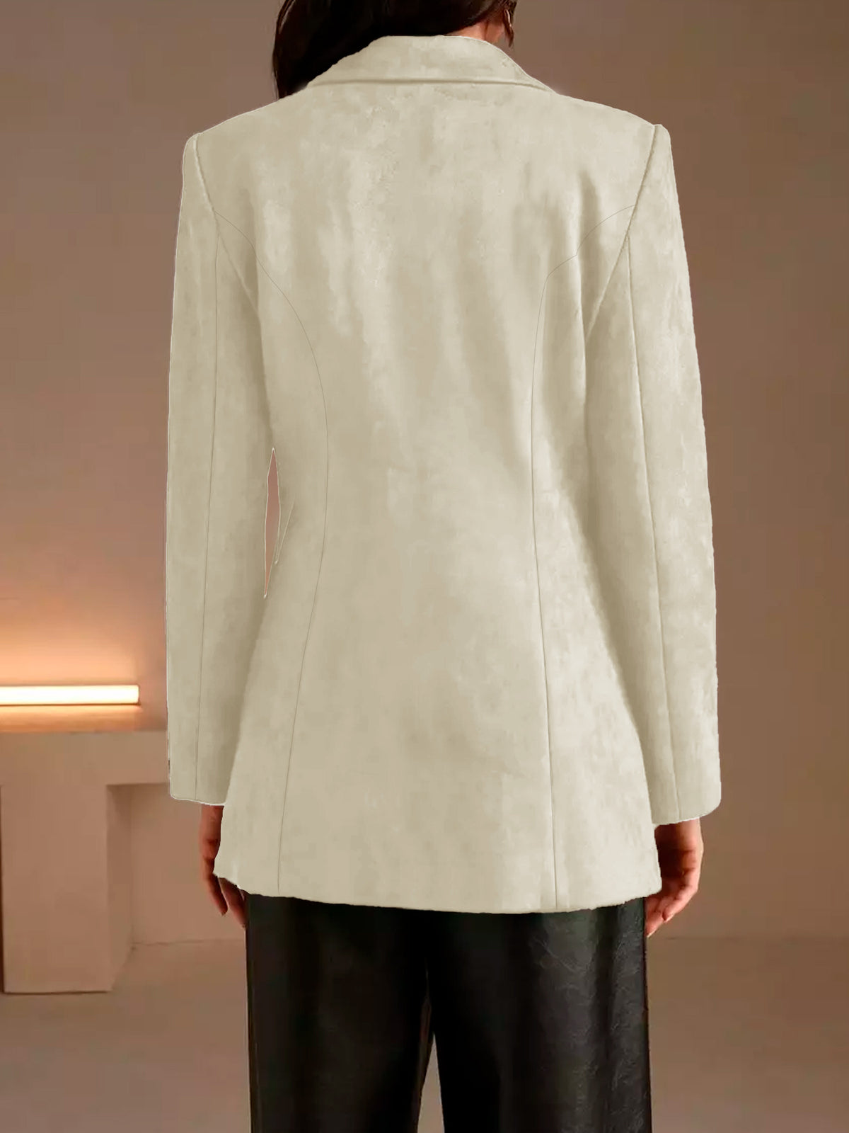 Autumn/Winter Women's Casual Fashionable and Elegant Solid Color Blazer with Lapel, Long Sleeves, Regular Fit, Open Front, Suitable for Daily Casual, Office Commuting, and Important Occasions, Lightweight and Versatile - White