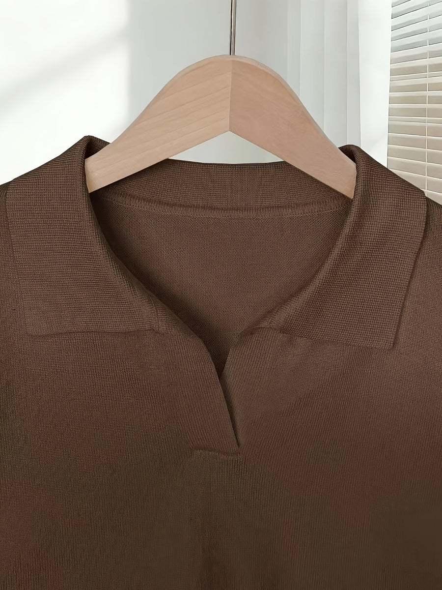 France Ladies Spring/Summer White Easy Casual Lapel Short Sleeve Slim Top, Suitable for Daily Wear, Summer Vacation, Spring Wear, Elegant And Fashionable - Coffee Color