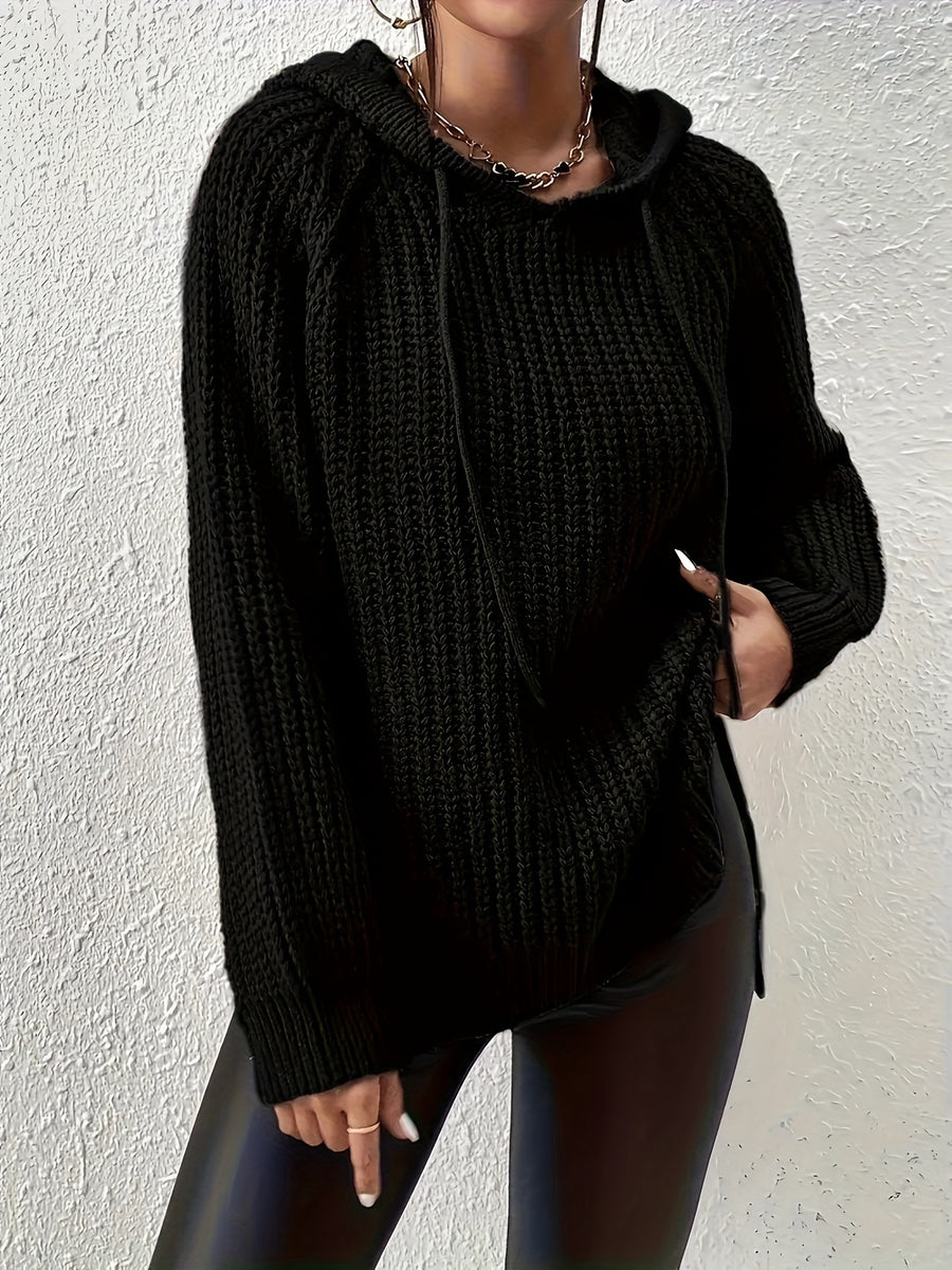 Women'S Solid-Color Elegant And Fashionable Hooded Top - Black