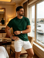 Men's Spring/Summer Solid Color T-Shirt, Short-Sleeve Top, Casual and Breathable, Suitable for Commuting and Outings, Fashionable, Trendy, Simple, and Versatile, a Casual Essential - Dark Green