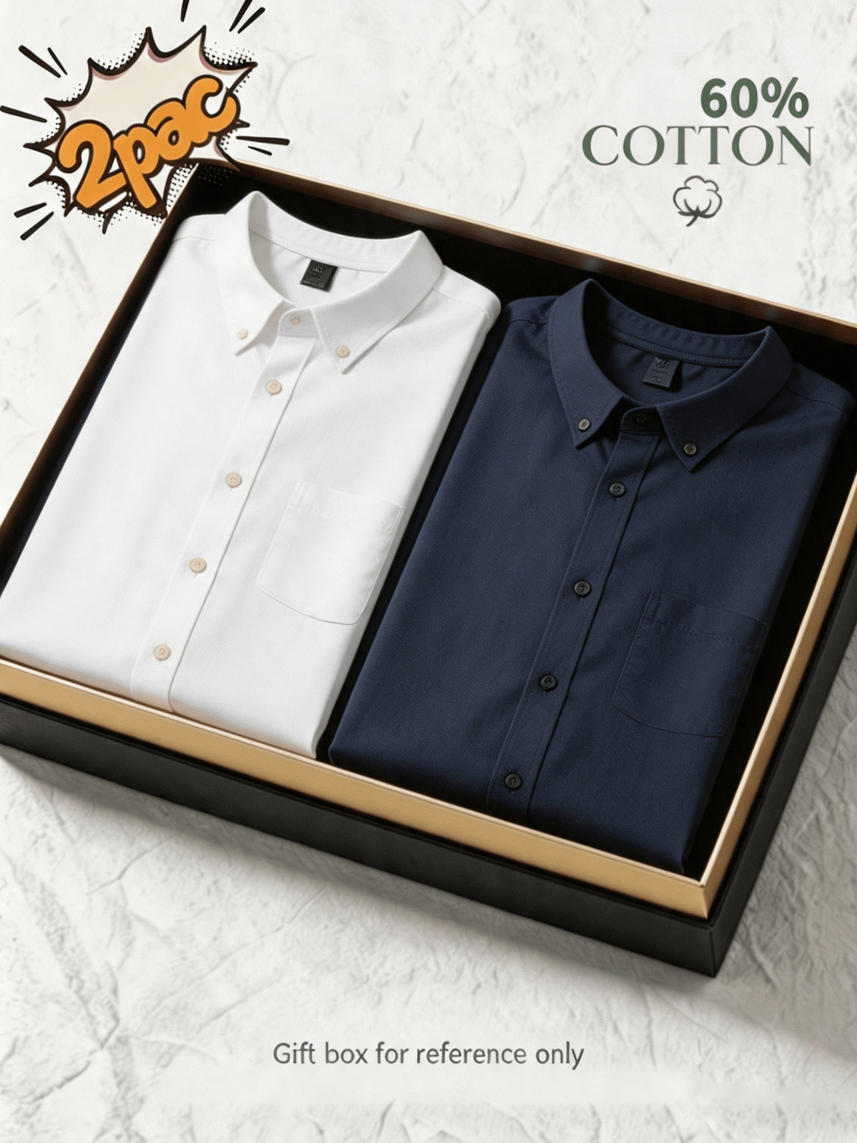1+1 2pcs Classic Men's Oxford Plain Color Shirt, Long Sleeve Spring/Autumn Pocket Lapel Shirt for Casual Daily Outings - White+Navy Blue