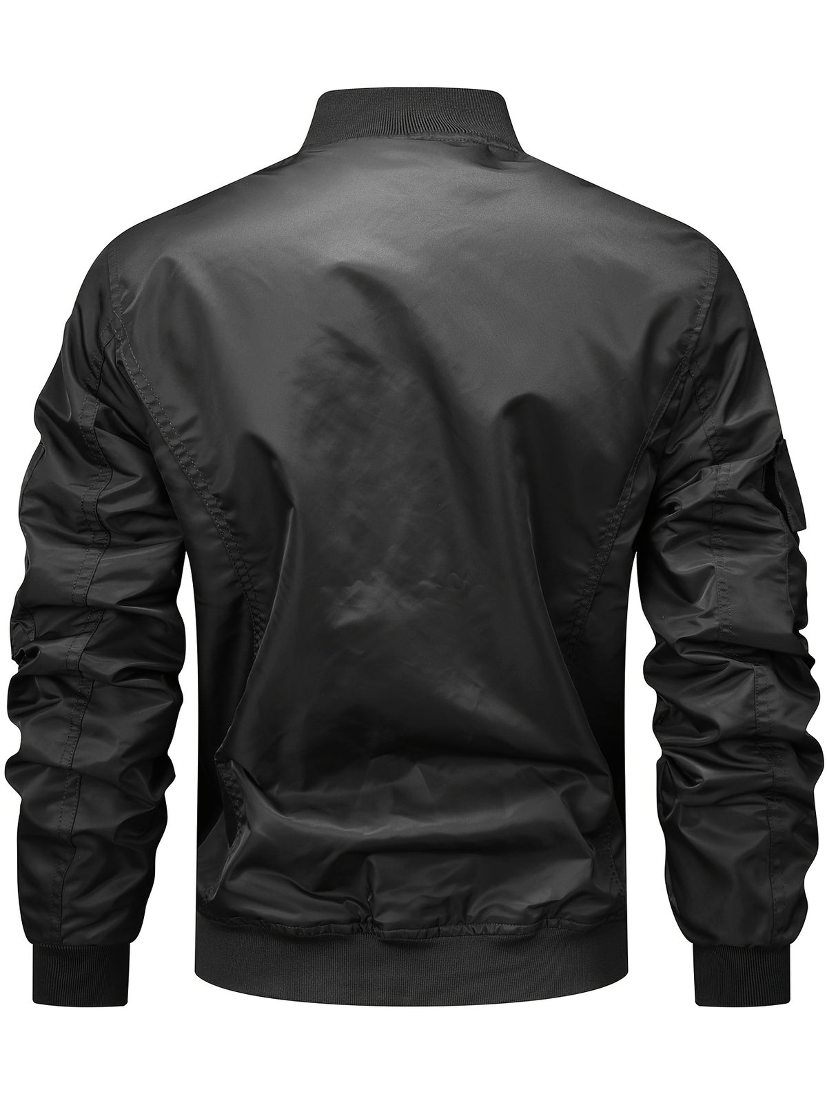 Men's Functional Style Baseball Collar Workwear Jacket, Trendy Multi-Pocket Design, Vintage Pilot Jacket Style, Suitable for Spring and Autumn, Daily Outings, and Outdoor Commuting Workwear Jacket - Black