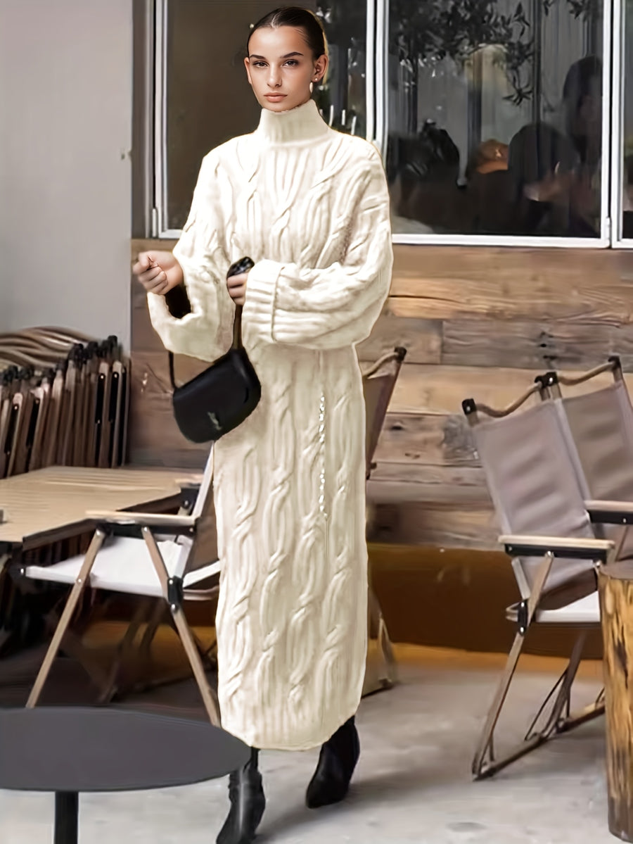 Women's Elegant Vintage Maxi Dress with High Neck & Twisted Rope Neckline - Loose A-Line H-Line Long Sleeve Dress for Fall/Winter Weddings, Parties, Special Occasions - Solid Color Dress in traditional fitting (No Padding/) - Off-white