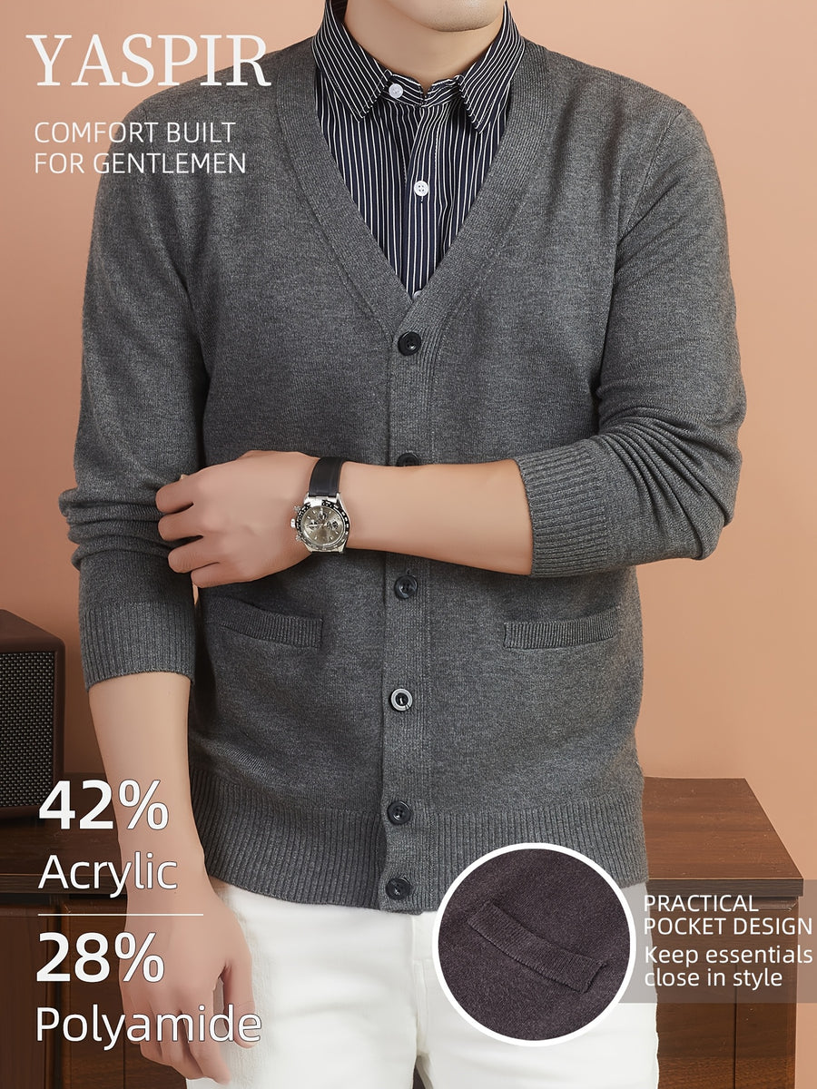 Men'S Layered Polo Collar Cardigan Design, Lightweight Refined Knitwear in Timeless Old Money Style, Perfect for Casual, Outdoor & Everyday Wear - Dark Gray