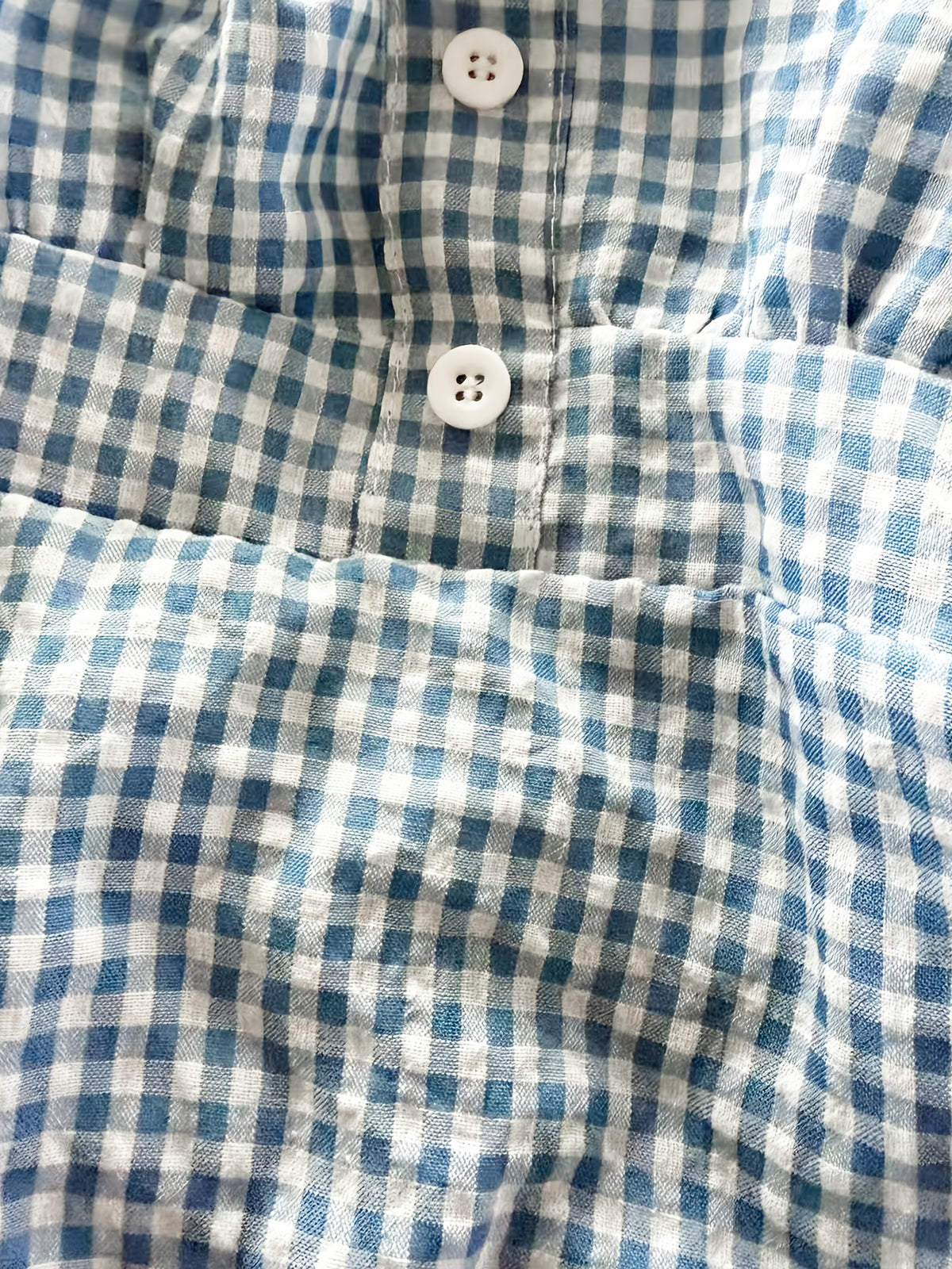 Women's Plaid Button Lace Trim Spliced Spaghetti Strap Top - Sky Blue