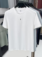 Men'S New Short Sleeve Easy Loose Commute All-Match Round Neck Top Short Sleeve T-Shirt Summer Cool Top Middle-Aged Dad Round Neck T-Shirt Business Casual Men'S Fashion Comfortable Multi-Color Short Sleeve T-Shirt LSL-26235 - White