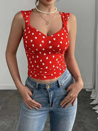 Spring/Summer 2026 New Elegant Women'S Red Heart Print Vest - Red