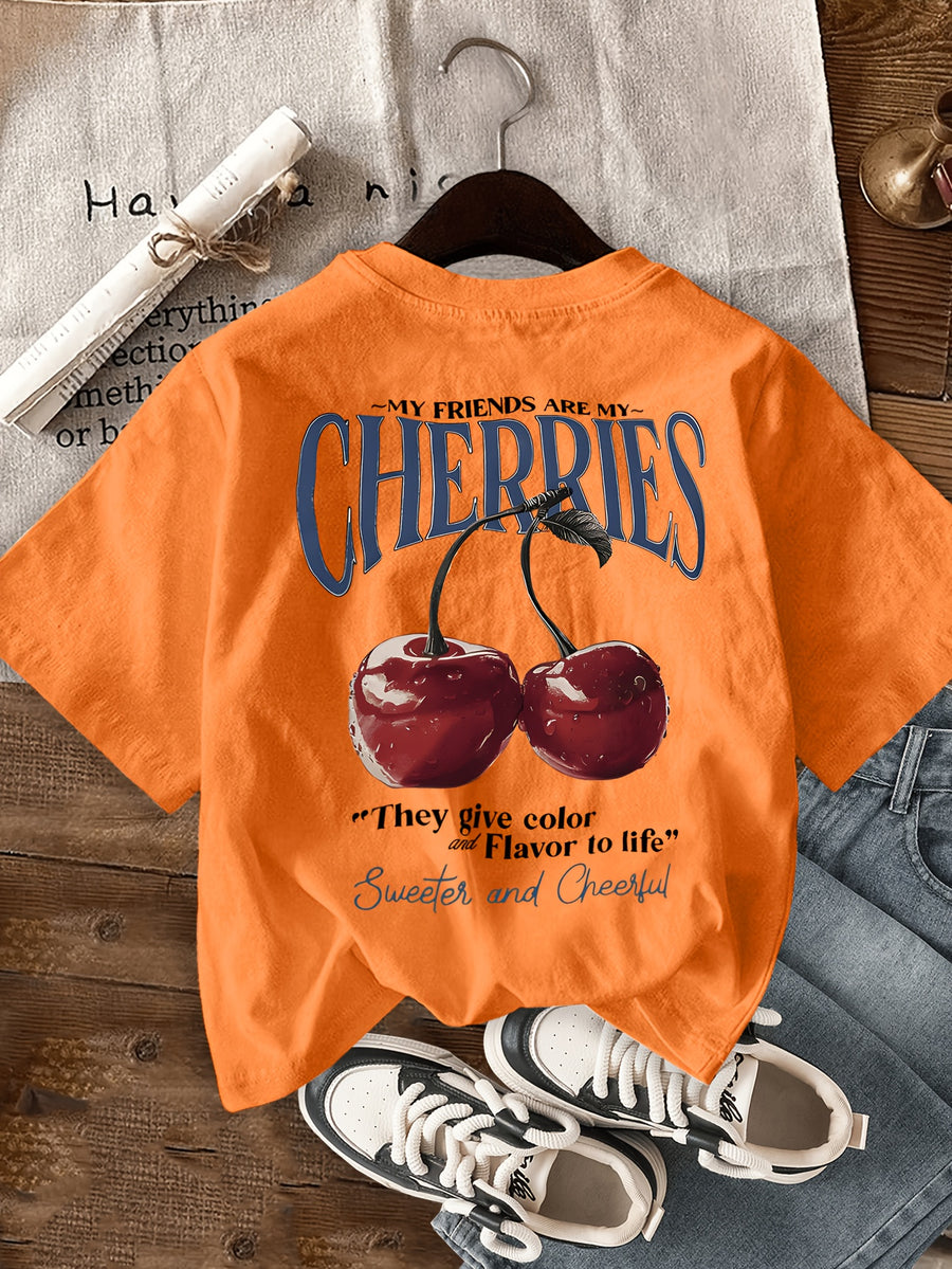 Graphic Print T-shirt, Short Sleeve Crew Neck Casual Top for Summer & Spring, Women's Clothing - Orange