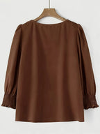 2503 Women's Casual Minimalist Solid Color Shirt Top - Coffee Brown