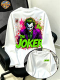 Authorized by Warner Bros., Joker Front And Back Double-Sided Print, Autumn Round Neck Long Sleeve, Fashionable Multifunctional Men'S Clothing, New Casual Loose Outdoor Athletic Breathable Top, Suitable for Daily Outdoor Activities, Gym Wear - White