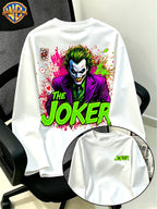 Authorized by Warner Bros., Joker Front And Back Double-Sided Print, Autumn Round Neck Long Sleeve, Fashionable Multifunctional Men'S Clothing, New Casual Loose Outdoor Athletic Breathable Top, Suitable for Daily Outdoor Activities, Gym Wear - White