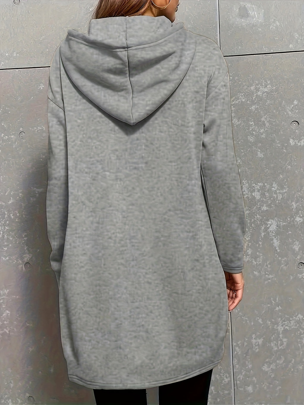 Trendy Long Women'S Hoodie for Autumn And Winter Fashion, Women'S Clothing with Kangaroo Pocket Design - Grey