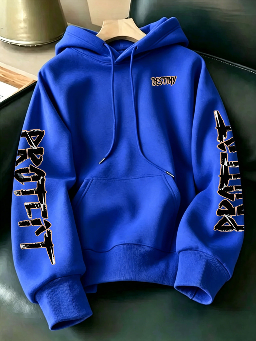 Limited-Time Special Offer: Single-pc Unisex Black Knitted Hooded Sweatshirt with Anime Boy Portrait Graffiti and English Print, Trendy Cool Anime-Style Loose Drop-Shoulder Hoodie for Spring/Autumn, Casual Wear for Outings and Gatherings - Multicolor-Blue
