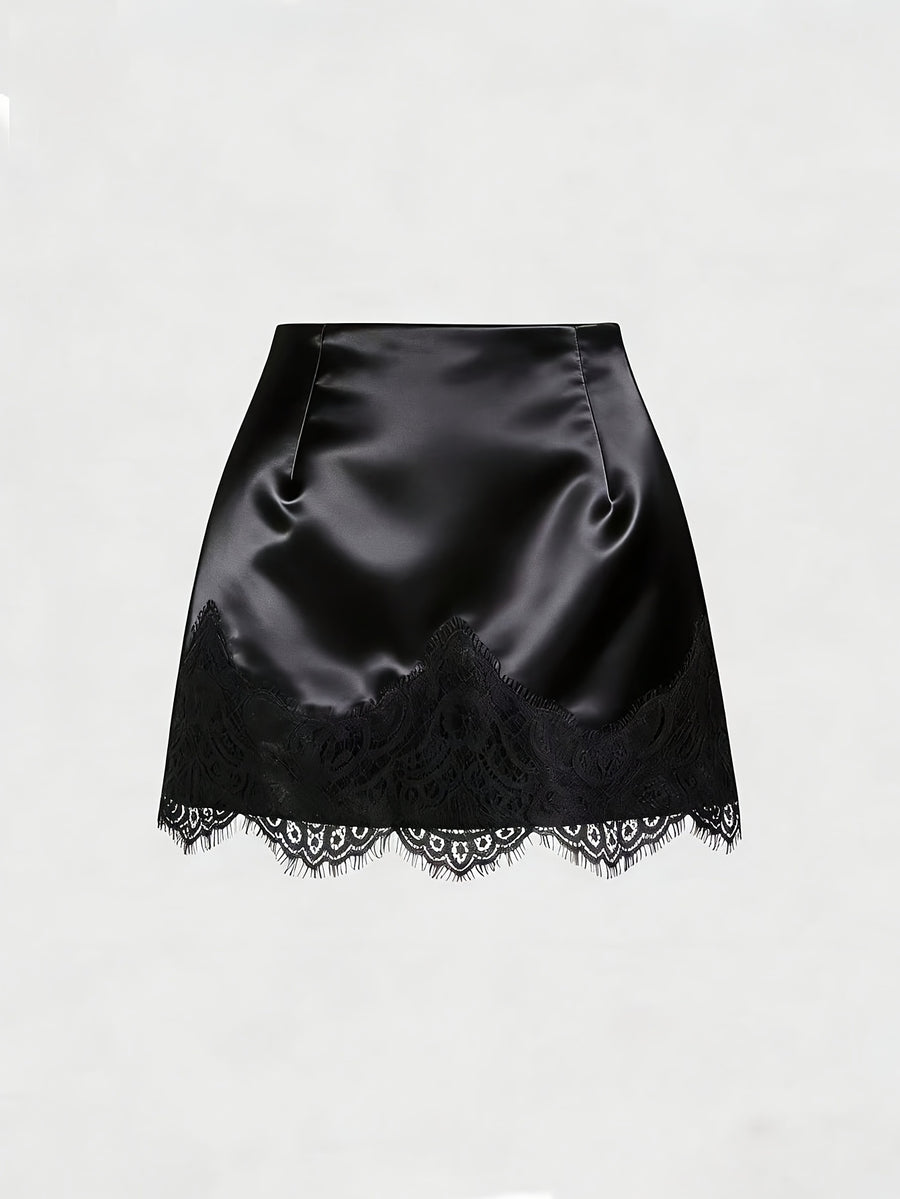 Women's Hot Summer Outfit, New Fashionable and Elegant Women's Skirt, Versatile and Sexy Lace Mini Skirt - Black