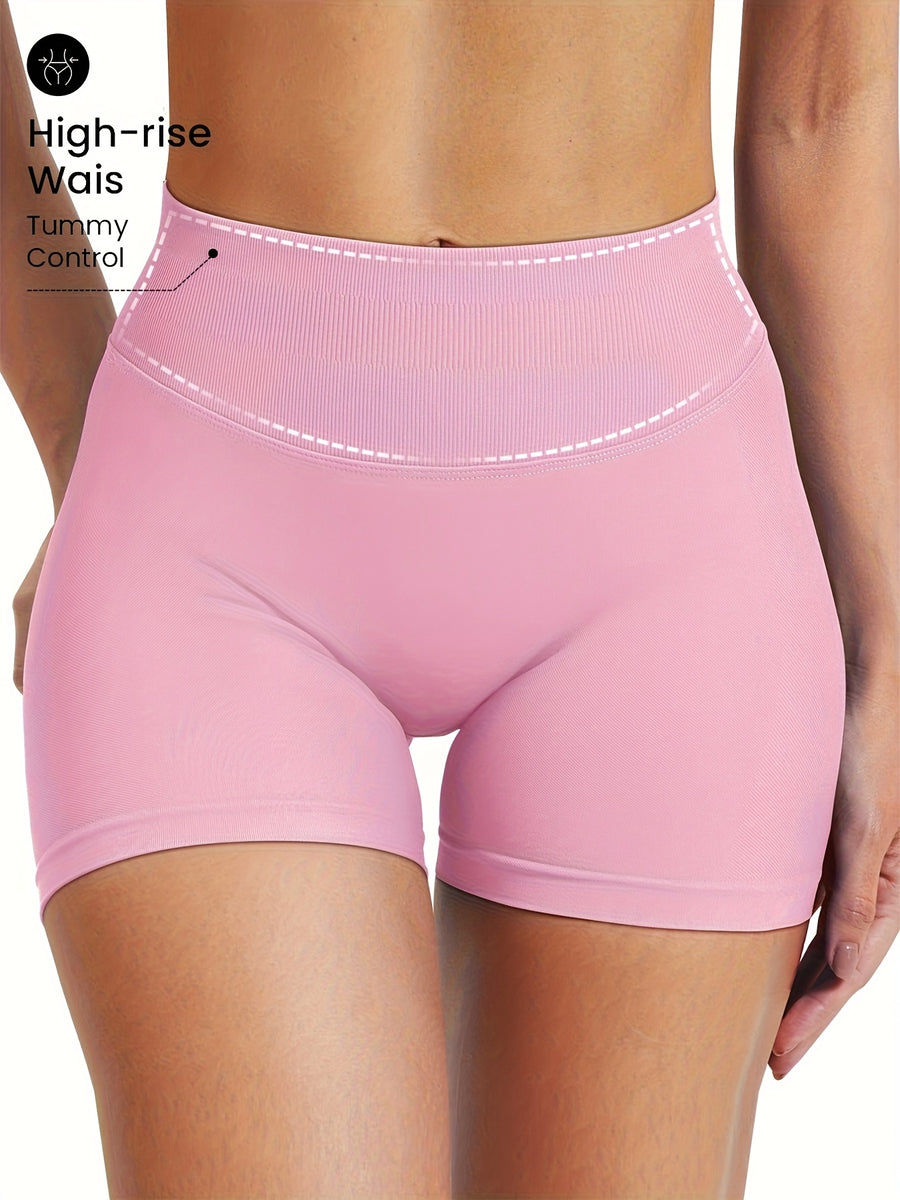 3pcs Set Women'S Spring Summer New Seamless High-Waist Shorts, Waist-Cinching Butt Lift, Suitable for And - Pink + Black + Light Gray