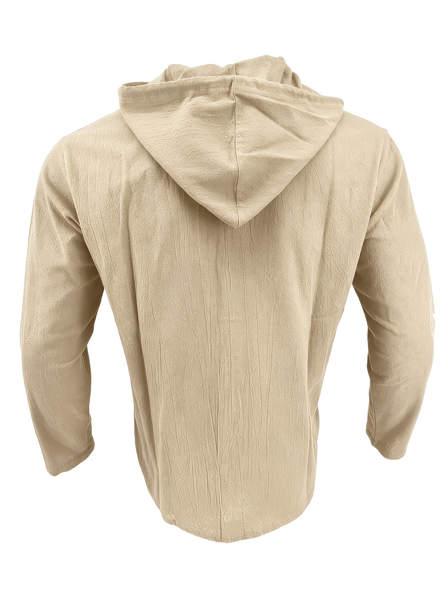 Zhiyu OBM 2pcs Men's Fashion Casual Beach Style Hooded Long Sleeve Open Front Cardigan | High-End Skin-Friendly Soft Shirt | 100% | Essential Golf Beach Polo Outfit | Breathable and Lightweight | for Indoor Gatherings and Outdoor Sports | Wardrobe - Apricot+Black