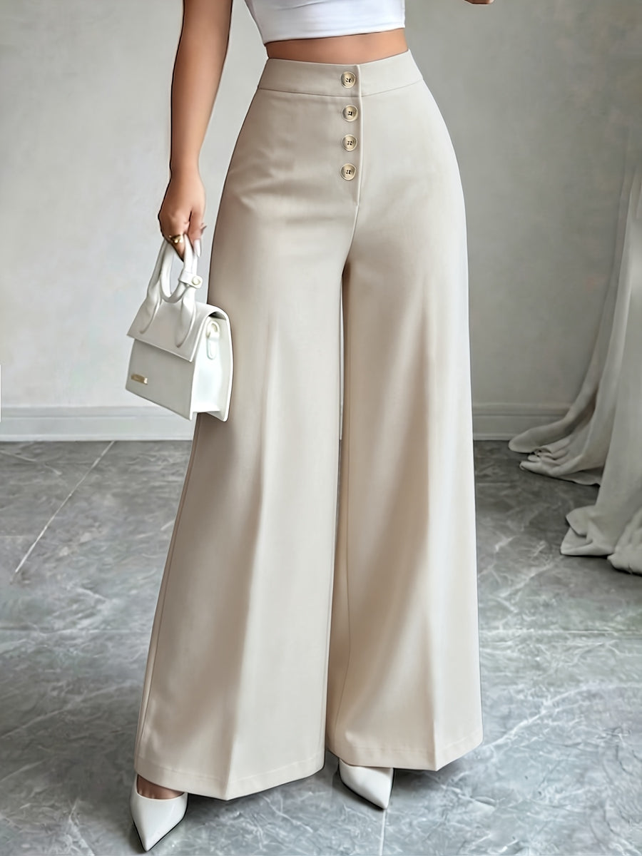 Women's New High Waisted Blue Straight Leg Pants with a Single Breasted Front, Simple, Elegant and Fashionable Pants - Apricot