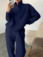European and American Women's fashion ladies' body builders casual red suit s casual pure color loose waist, a versatile loose suit 2025 - Navy Color