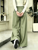 Women's Slim Fit Casual Pants - Spring/Summer Women's Trousers - High-Waisted Fashionable Long Pants - Versatile High-Waisted Casual Wide-Leg Pants - Matcha Color