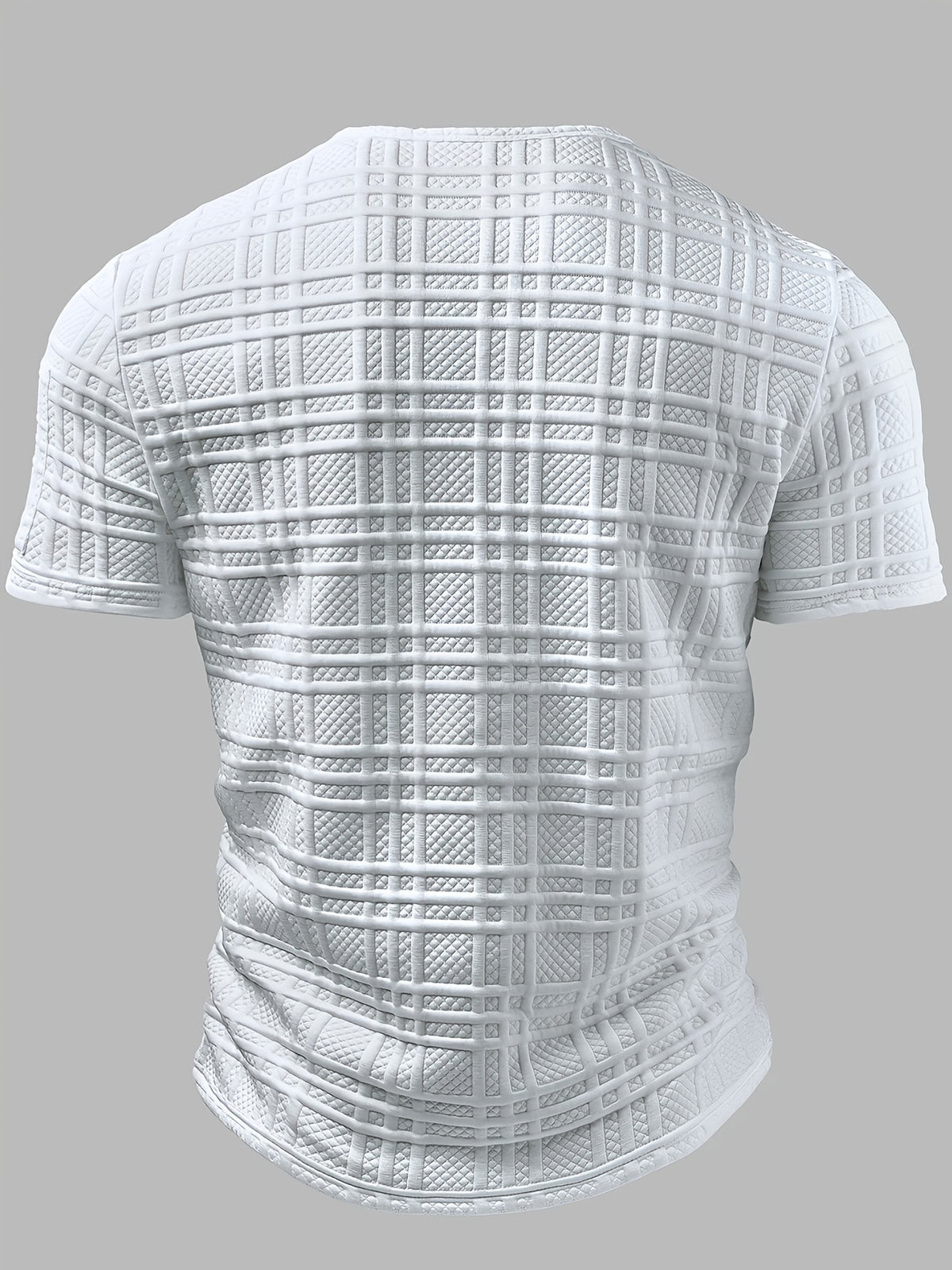 Men's Fashion Top, Spring/Summer Outdoor Casual Textured Jacquard Fabric, Notched V-Neck with Badge, Short Sleeve Zipper Pocket Design, Men's T-Shirt Henley Shirt - White