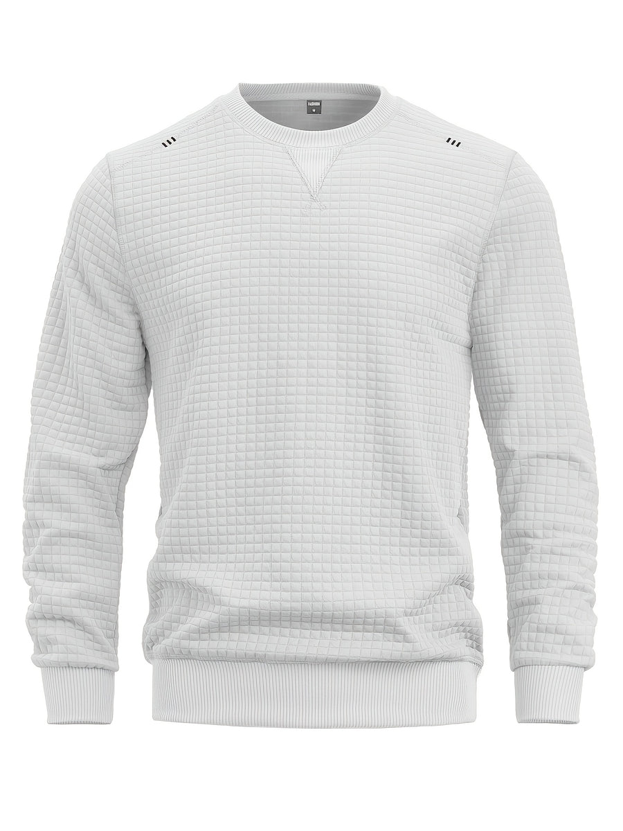Men'S Textured Waffle Knit Sweatshirt Long Sleeve Crew Neck Pullover Lightweight Breathable Athletic Casual Top Soft Stretch Thermal Shirt Fit Sports Training Running Gym Workout Golf Outdoor Travel Everyday Wear Fashion Streetwear Basic Sweater - White