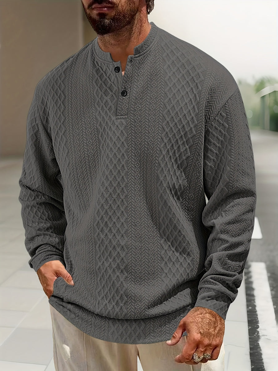New 3D Jacquard Fabric Henley Shirt - Dark Gray