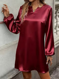 New Section Versatile Easy High-End Elegant V-Neck Solid Color Dress - Burgundy