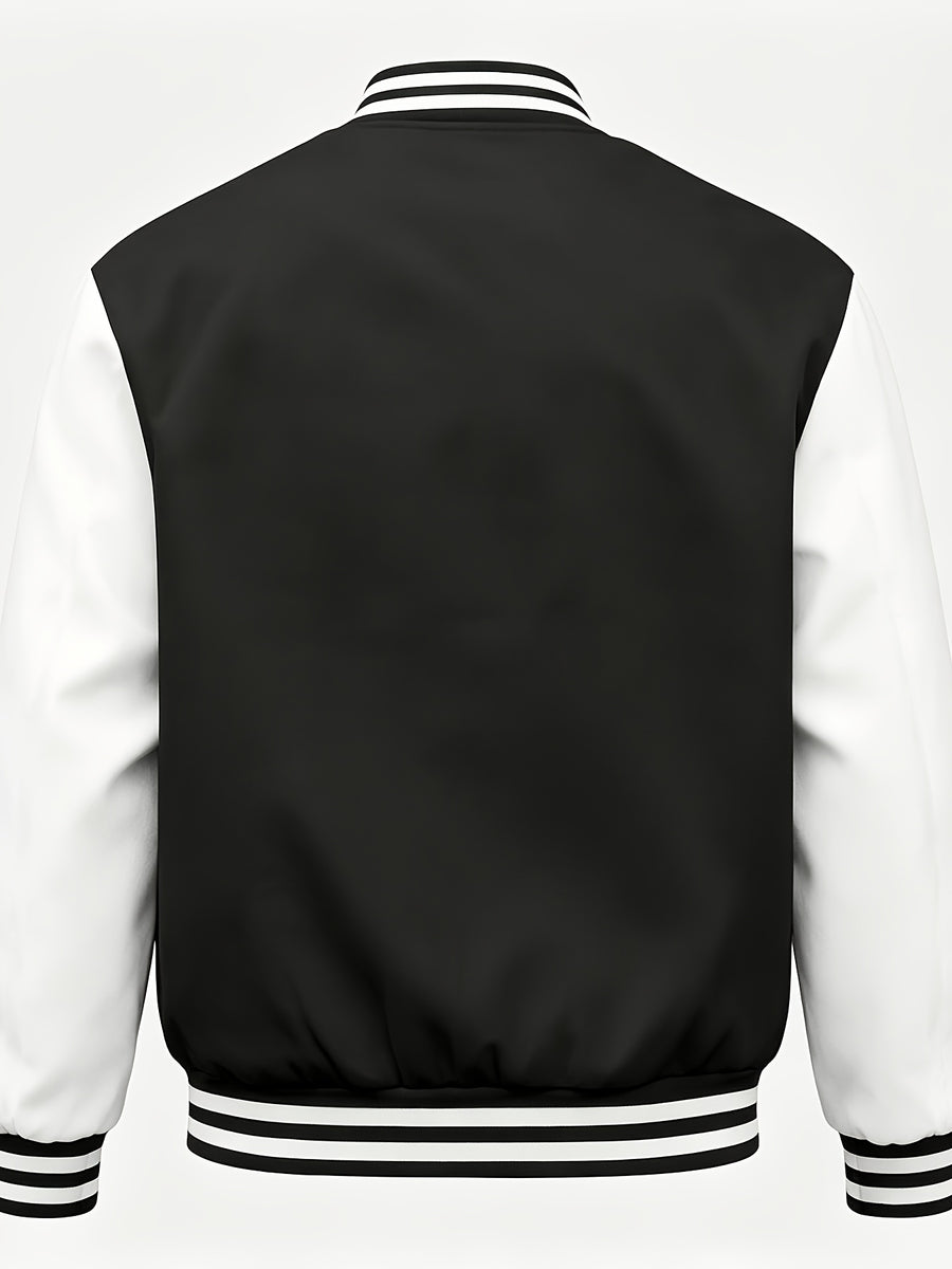 Classic Campus Style Men'S Casual Campus Fashion Youthful Bright Fashion Zipper Pocket Baseball Jacket - Black