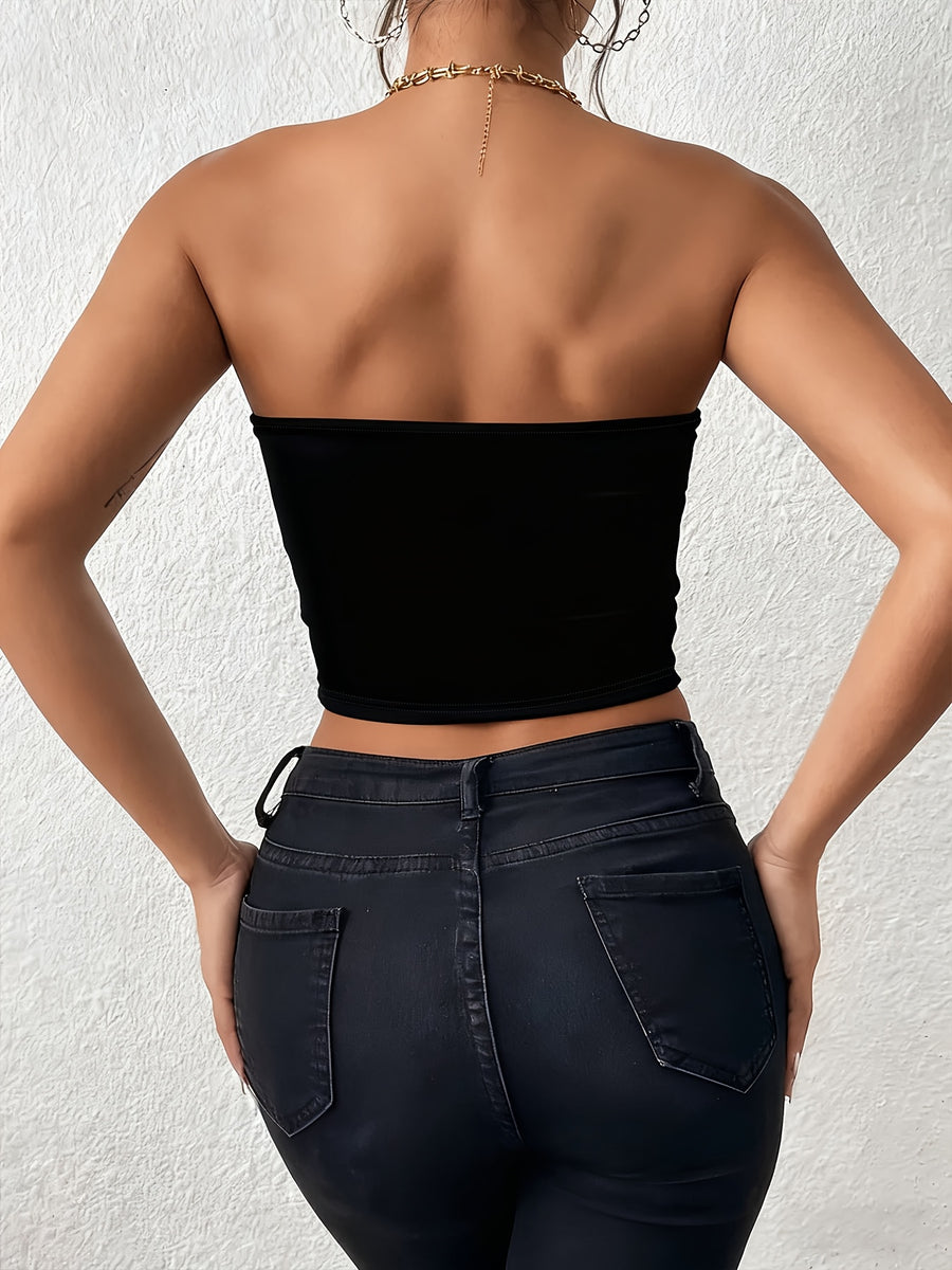 Millennium Spice "BADDIE" Printed Tube Top, Casual Tube Top, All-season Comfort, Y2K Women's Dress. - Black