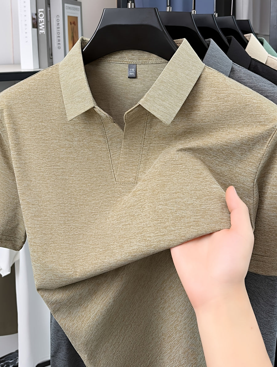 Men'S V-Neck Polo Shirt, Comfortable And Breathable Business Casual Collared Short Sleeve T-Shirt, Non-Stick to Skin When Sweaty, Maintaining Dry And Comfortable for Long Time Wear - Khaki