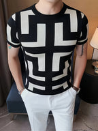 Cross-border New Men's Outdoor Short-sleeve Round-neck Knit Pullover Sweater - Light Grey