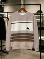 (Print Design - Not Textured) Men'S Round Neck Sweatshirt Light Gray Brown Striped Deer Pattern Casual Sport Daily Wear Fashion Trendy Autumn New Random Print - Mixed colors
