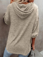 New Autumn/Winter Women's Fashion Hoodie, Casual Loose Pullover with Drawstring, Solid Color Long Sleeve, Relaxed Style Mid-Length Hooded Sweatshirt - Khaki