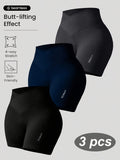 3pcs Set of Women'S New Waist-Cinching Short Shorts, Tummy Control And Butt Lift, Suitable for And - Black+dark gray+navy blue