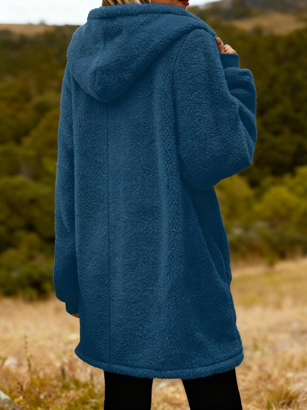 Plus Size - Plus Size - Plus Size New Autumn And Winter Fashion Solid Color Warm Plush Coat for Women - Navy Color