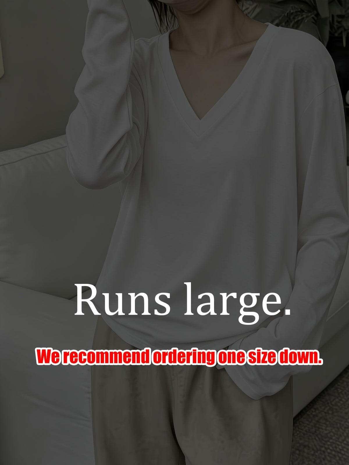 Loose Fit Drop Shoulder Sleeves Relaxed Style Women's Long Sleeve T-Shirt Polyester Women's Autumn Top Thin V-Neck Pullover Solid Color Basic Style Women's Casual Base Layer Spring/Autumn Women's Clothing Machine Washable, Not Dry Cleanable Autumn - White