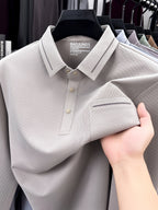 Autumn New Arrival Men's Fashion Long-Sleeve Polo Shirt, Versatile Casual Button- Lapel Seamless Men's Long-Sleeve Top, Suitable for Business Casual Outings, Dates, and Walks, an Essential Top for Casual Attire - Apricot
