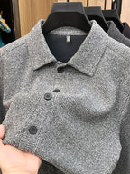 Men'S Lapel Knit Cardigan Jacket, Shirt-Style Knit Outerwear, Relaxed Fit, Business Casual. - SINBOS - Light Grey