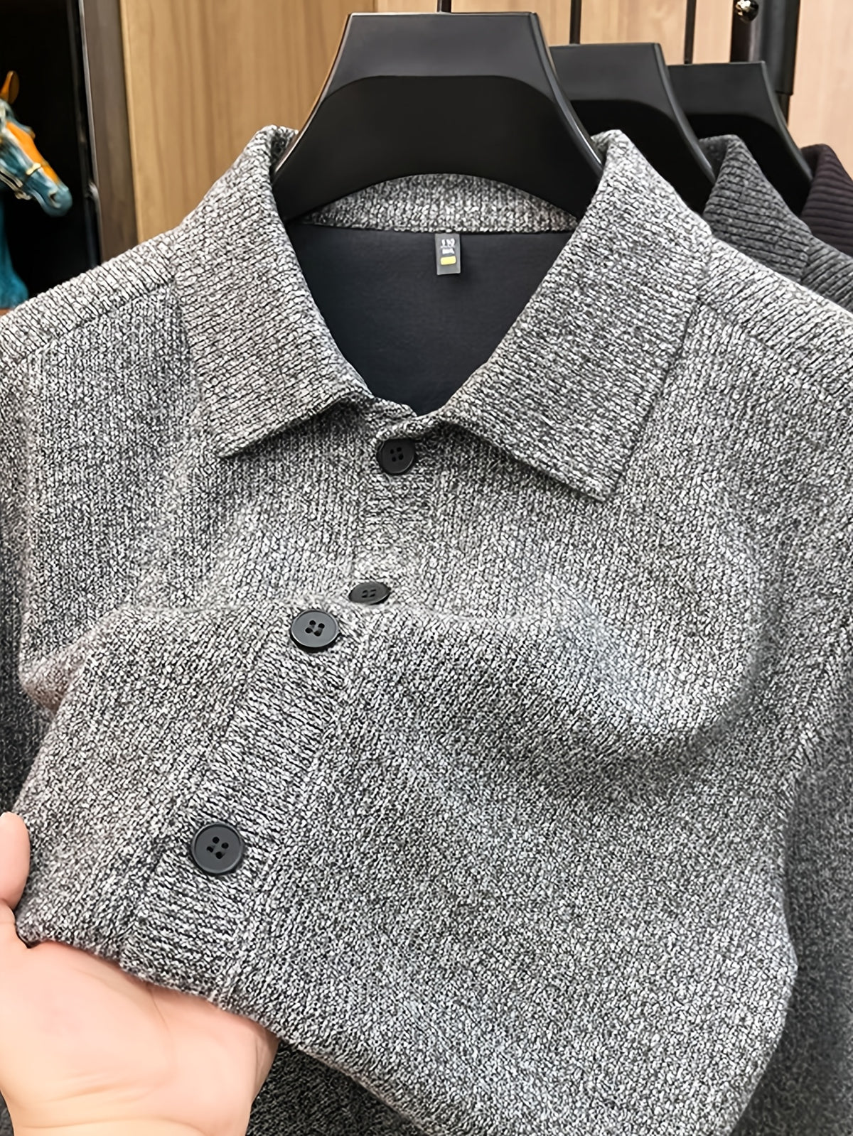 Men'S Lapel Knit Cardigan Jacket, Shirt-Style Knit Outerwear, Relaxed Fit, Business Casual. - SINBOS - Light Grey