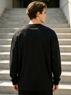 [Villa Joy Water OBM] Men'S Long Sleeve T-Shirt 1pc 100% Pure Round Neck Base Layer Spring Autumn Loose Casual Solid Color Top Skin-Friendly Breathable Sweat-Absorbent Durable Non-Deforming Daily Commute Outdoor All-Match Long Sleeve T-Shirt Can Be - 1pc Black