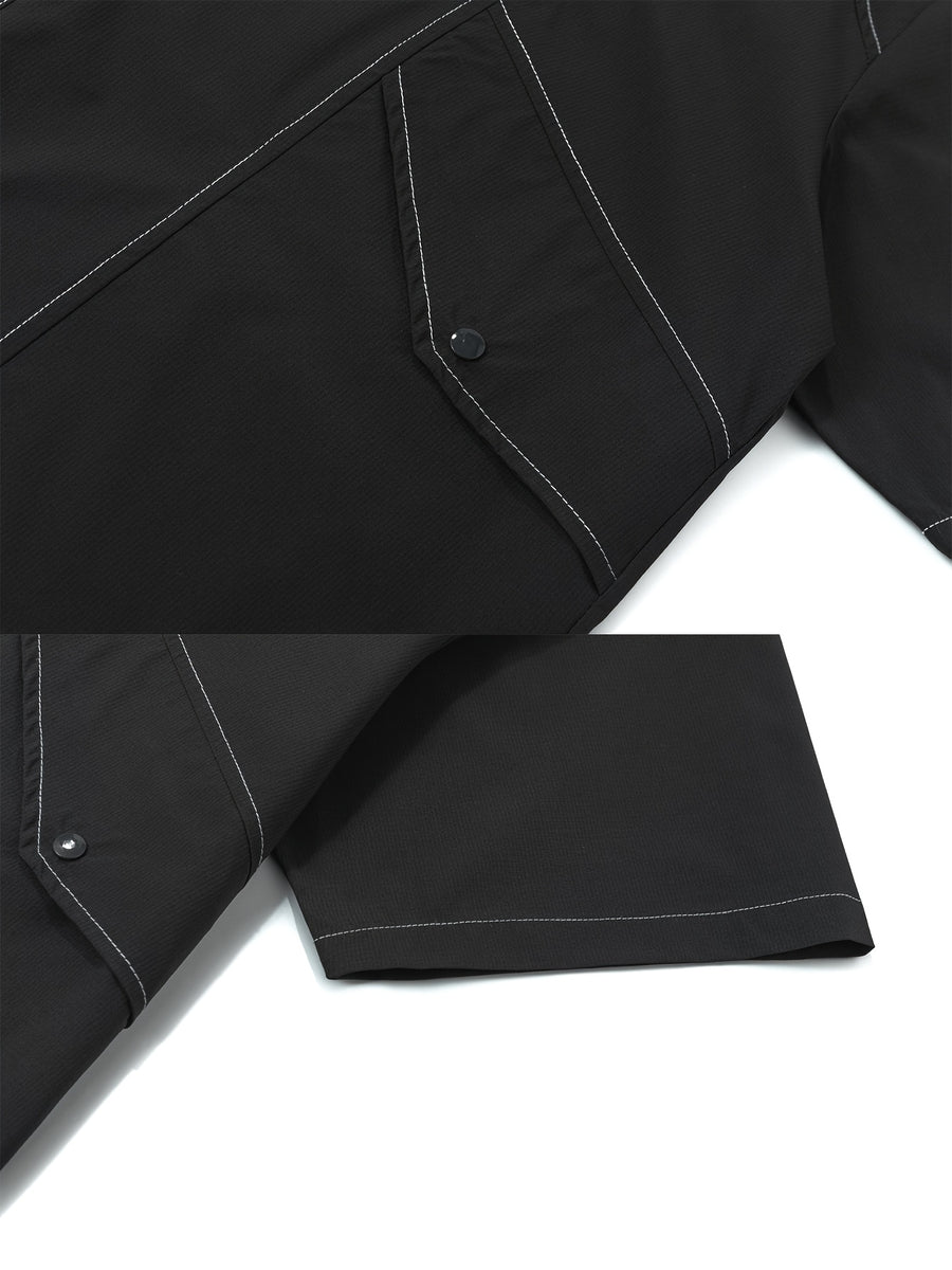Zhiyu OBM Men's Multi-Color Workwear Short-Sleeve Shirt Jacket, Functional Topstitch Design Casual Outdoor Shirt, Cool and Stylish Must-Have Shirt Jacket for Boys - Black