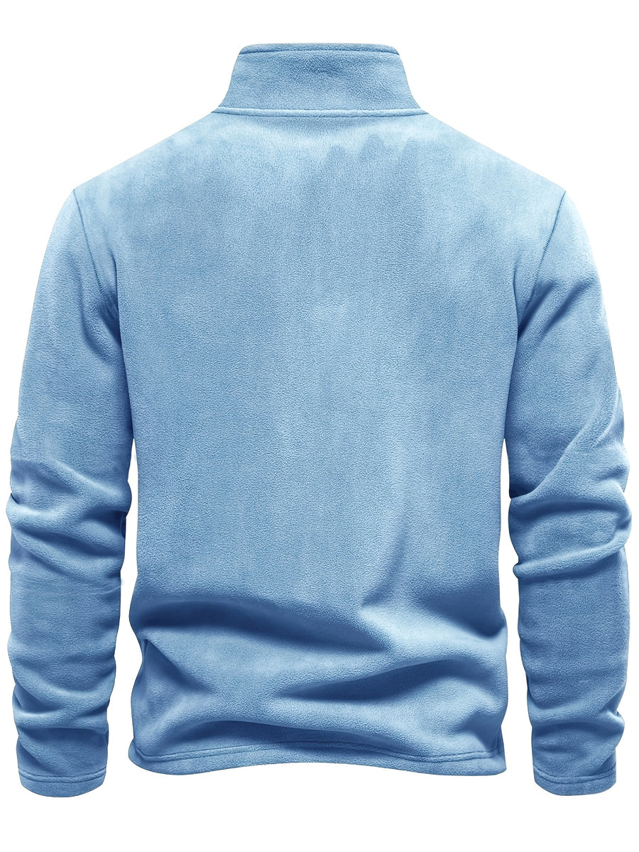 Men'S 5pcs Versatile Basic Fleece Sweatshirt, Half-Zip Stand-Up Collar Autumn And Winter Long-Sleeved Top - Mint Green+Dark Blue+Gray Blue+Sky Blue+Black