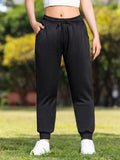 LSYTQRW Unisex Casual Sweatpants, 100% Polyester Knit Fabric, Solid Color, Loose Fit with Drawstring Waist, Long Length, Belted, for Weekend Wear - Fall/Winter Collection - Black